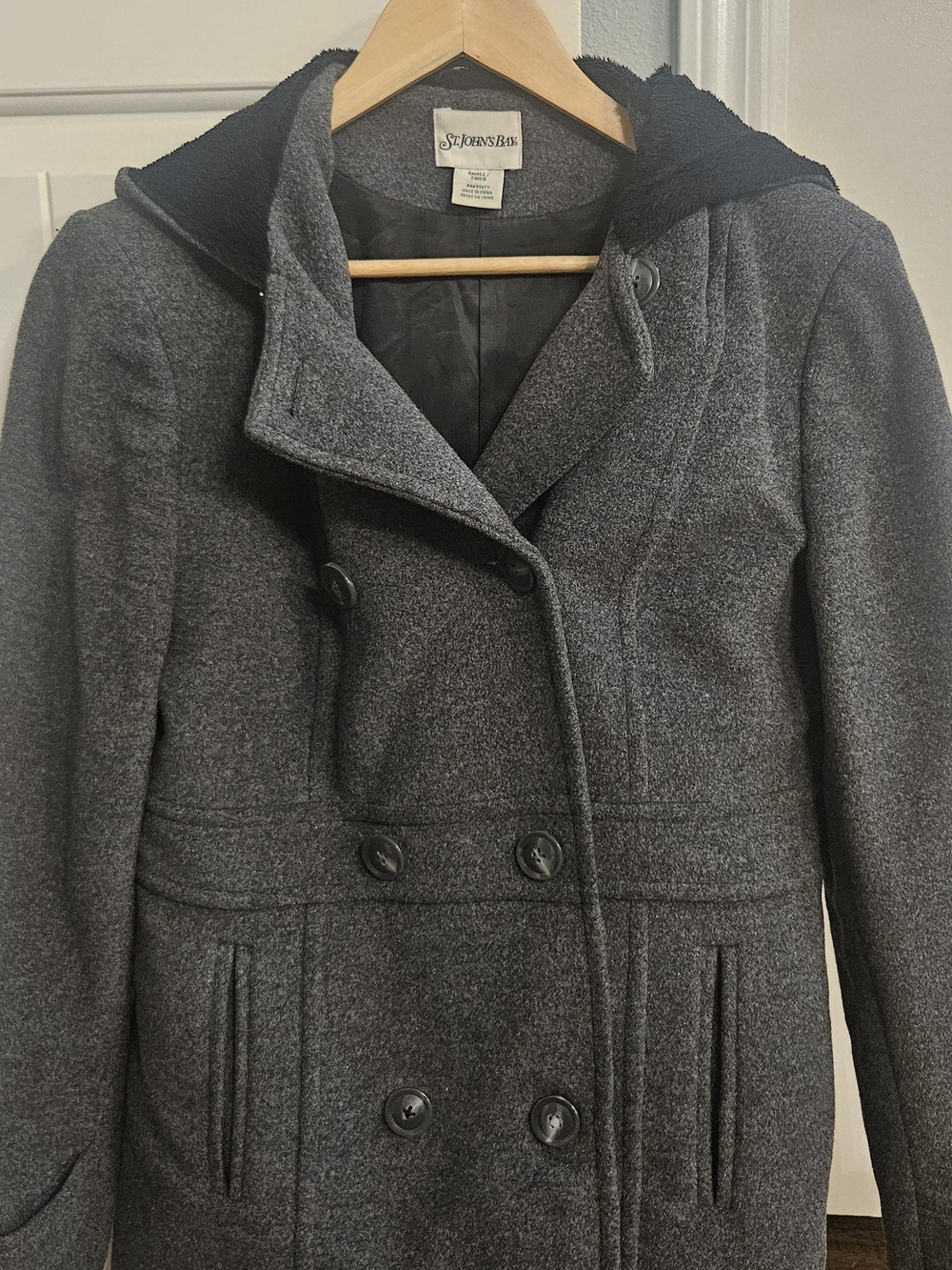 St. John's Bay Women's Charcoal Gray Double-Breasted Pea Coat